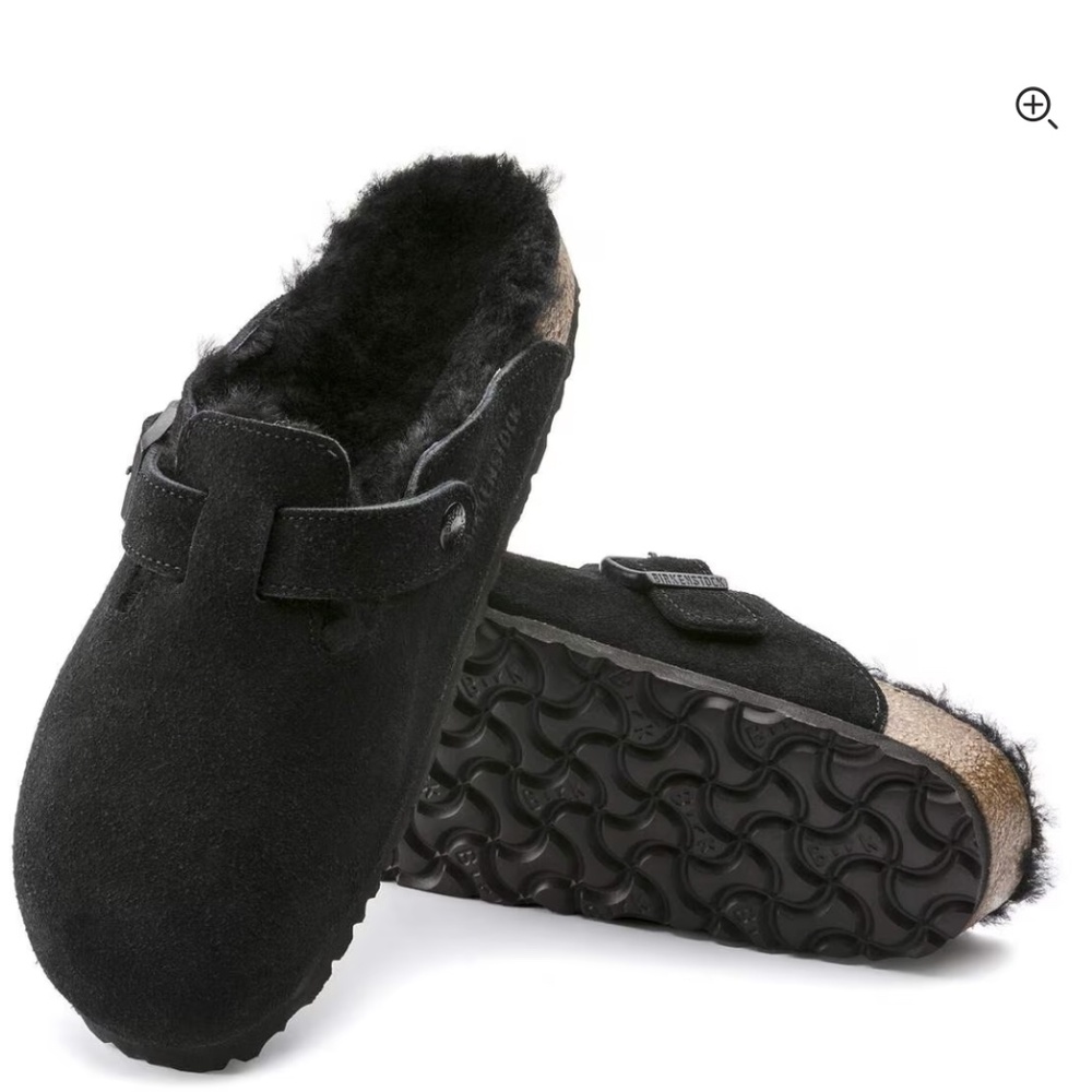 NEW Birkenstock black fuzzy bostons